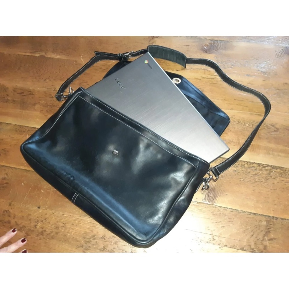 Coach Black Leather Laptop Bag with Shoulder Strap - Picture 9 of 10